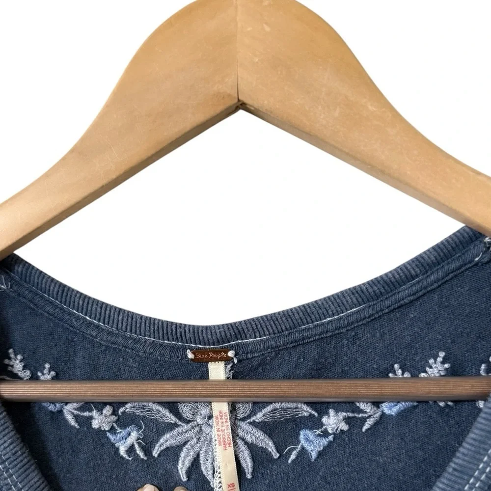 FREE PEOPLE Finley Henley Floral Embroidered Long Sleeve Mini Dress